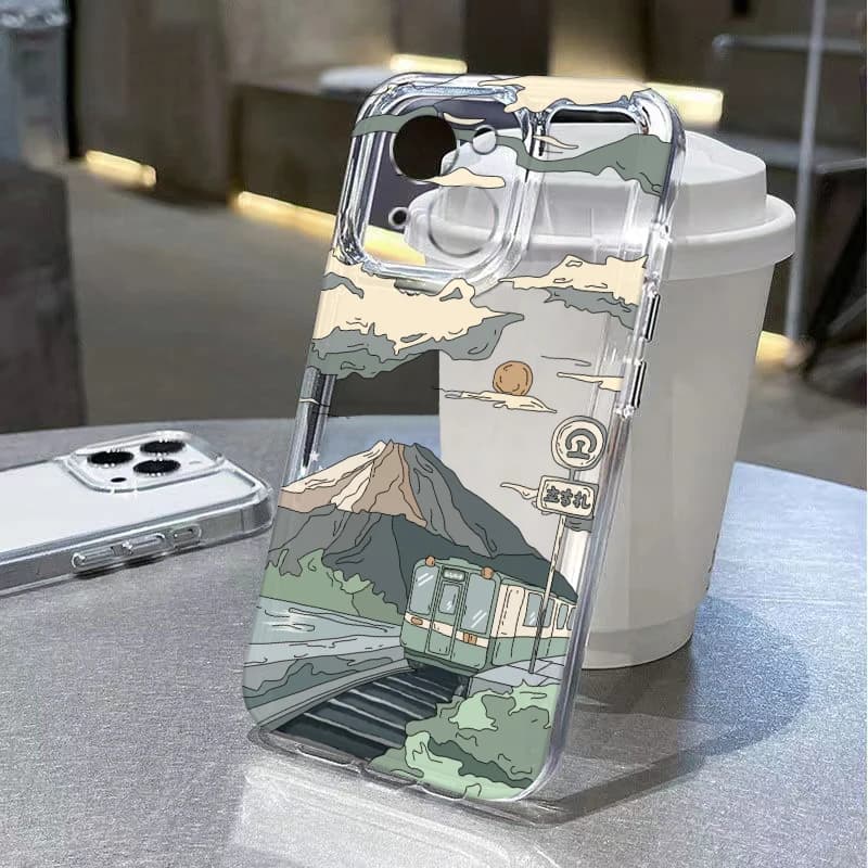 Coque de téléphone transparente antichoc motif Mont Fuji japonais pour iPhone 17 Air 16E 16 15 14 11 Pro Max Plus 13 12 Mini 8 7