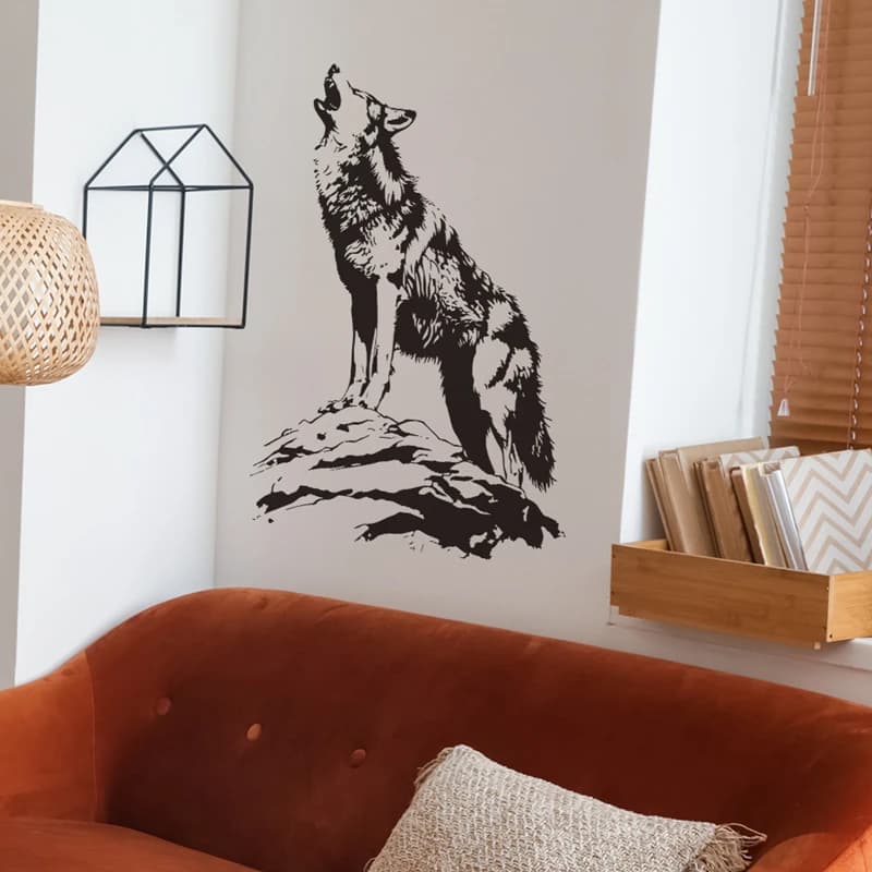 Affiche animale 3D loup solitaire hurles, autocollants muraux en vinyle sur le mur de la porte pour la décoration de la maison, du bureau et de la salle, papier peint auto-adhésif