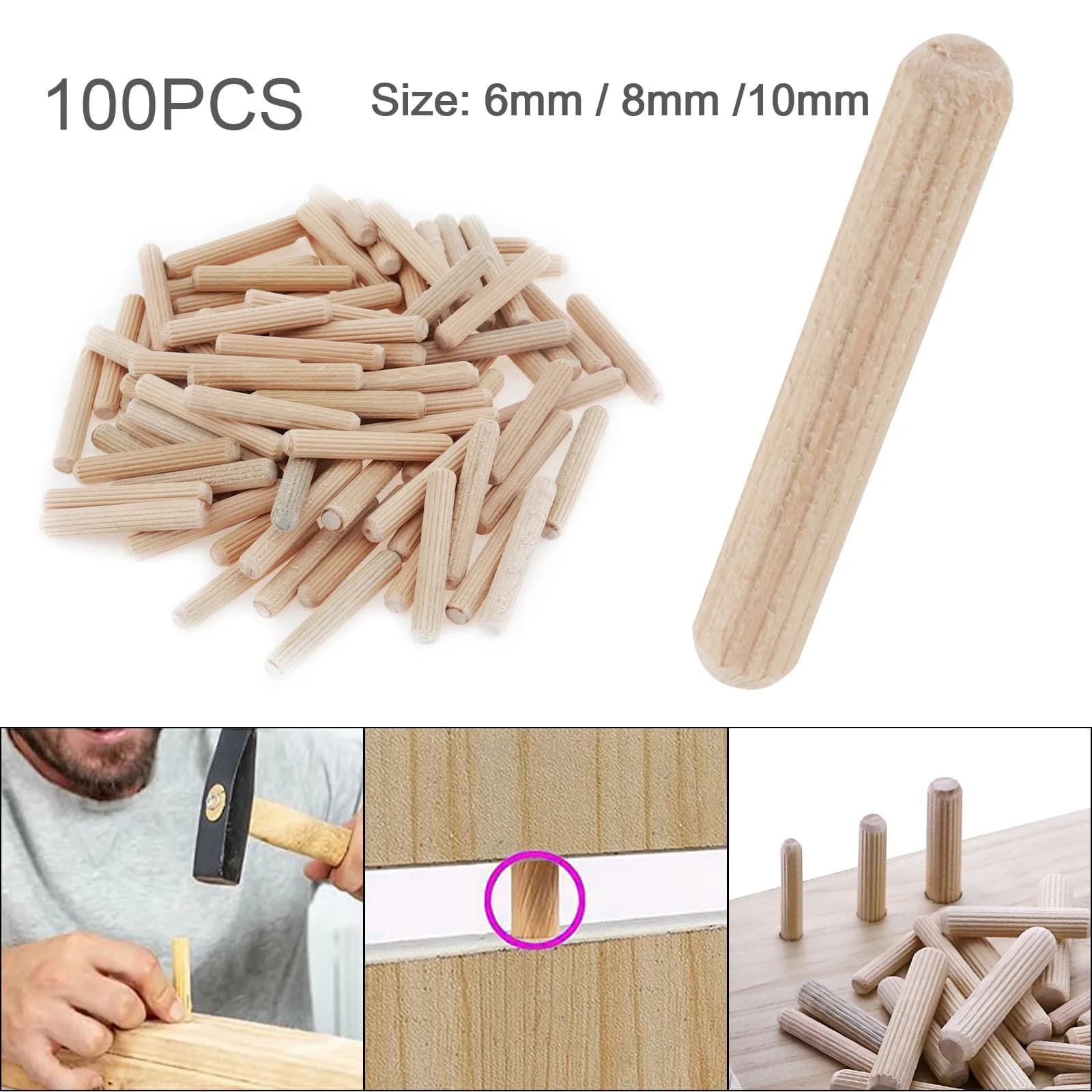100 pièces chevilles en bois bouchons rainurés en bois dur meubles menuiserie rainuré broche cannelée artisanat pour rainuré cannelé/menuiserie/artisanat
