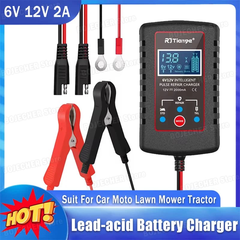 Chargeur de batterie au plomb intelligent 6V 12V 2A, pour voiture, Moto, tondeuse à gazon, tracteur, jouet, 7.4V, 14.8V, 2a, pour batterie GEL AGM