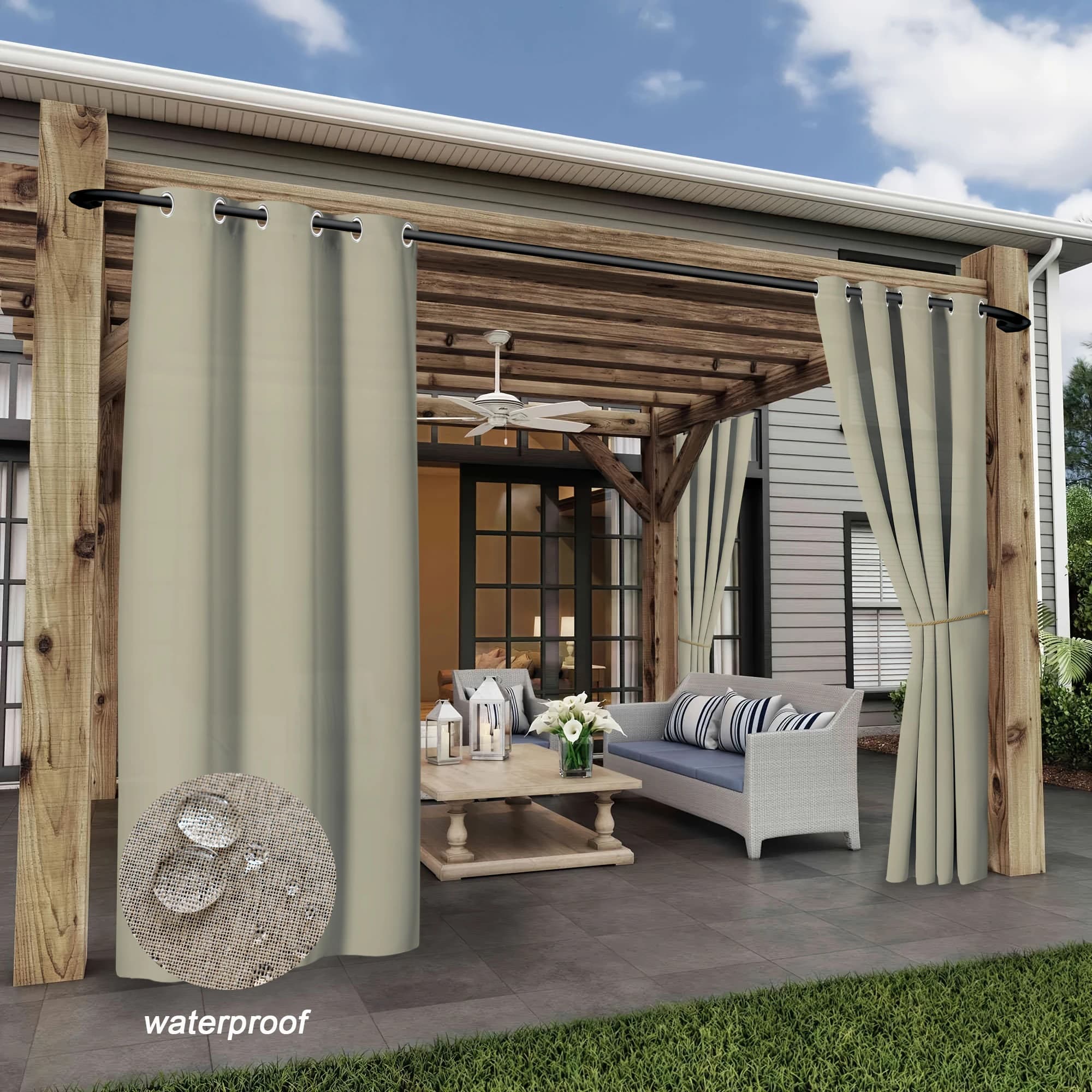 Rideau extérieur imperméable à 1 panneau pour Patio