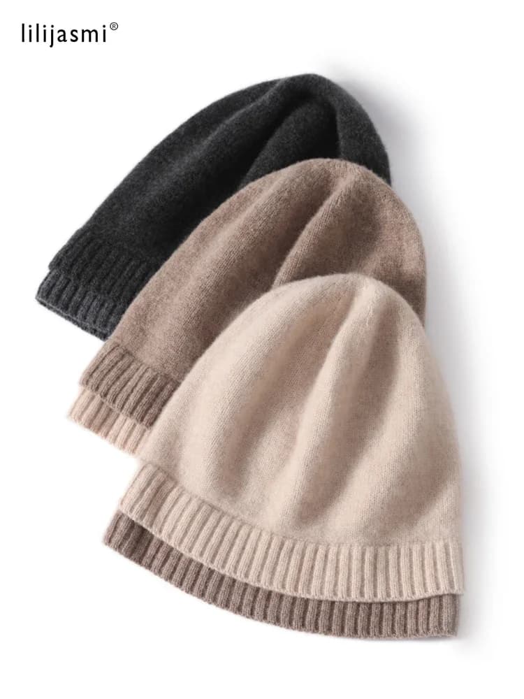 Bonnets en tricot double couche unisexe, bonnets en pure laine, chapeau chaud, doux, confortable, décontracté, extérieur, déco, printemps, nouvelle mode, 100%