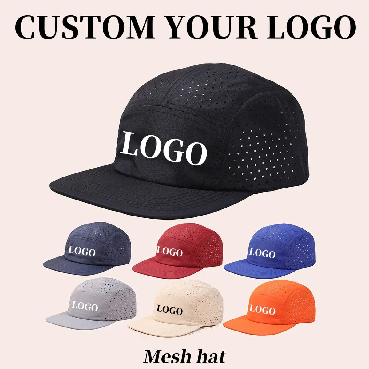 Casquette à 5 panneaux perforée personnalisée pour hommes, légère, respirante, séchage rapide, casquettes de baseball, course à pied, camping, randonnée, entraînement, plein air