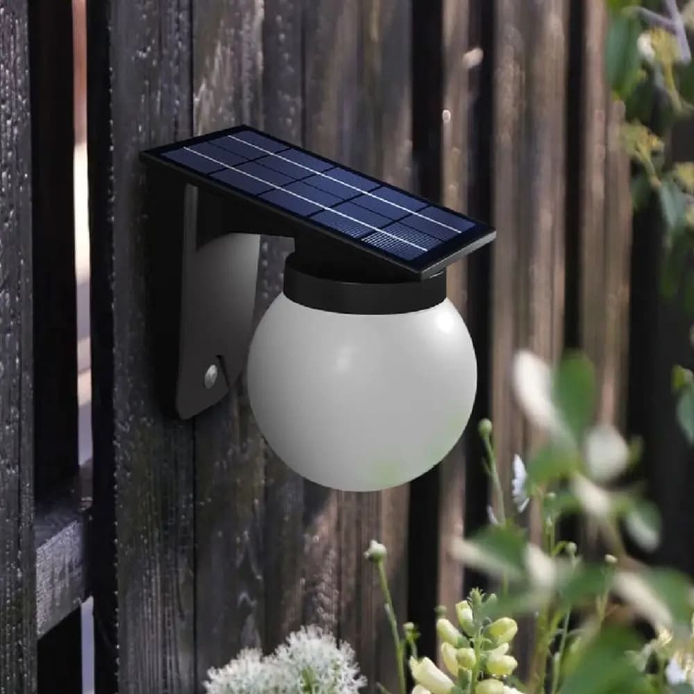 Lampe solaire murale à allumage/extinction automatique, IP65, étanche, à induction solaire, sphère décorative sans fil