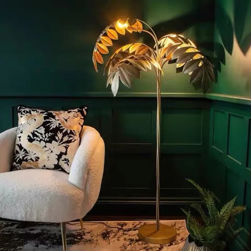 Lampadaire de salon rétro de Style européen, pour canapé, Villa, hôtel, magasin de vêtements, feuille de palmier en fer, décoration de Table de chevet de chambre à coucher