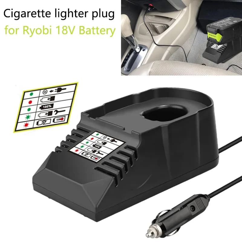 Mini chargeur de batterie pour voiture, avec prise allume-cigare, pour Batteries Lithium-ion Ryobi 18V, ni-cad et Ni-Mh
