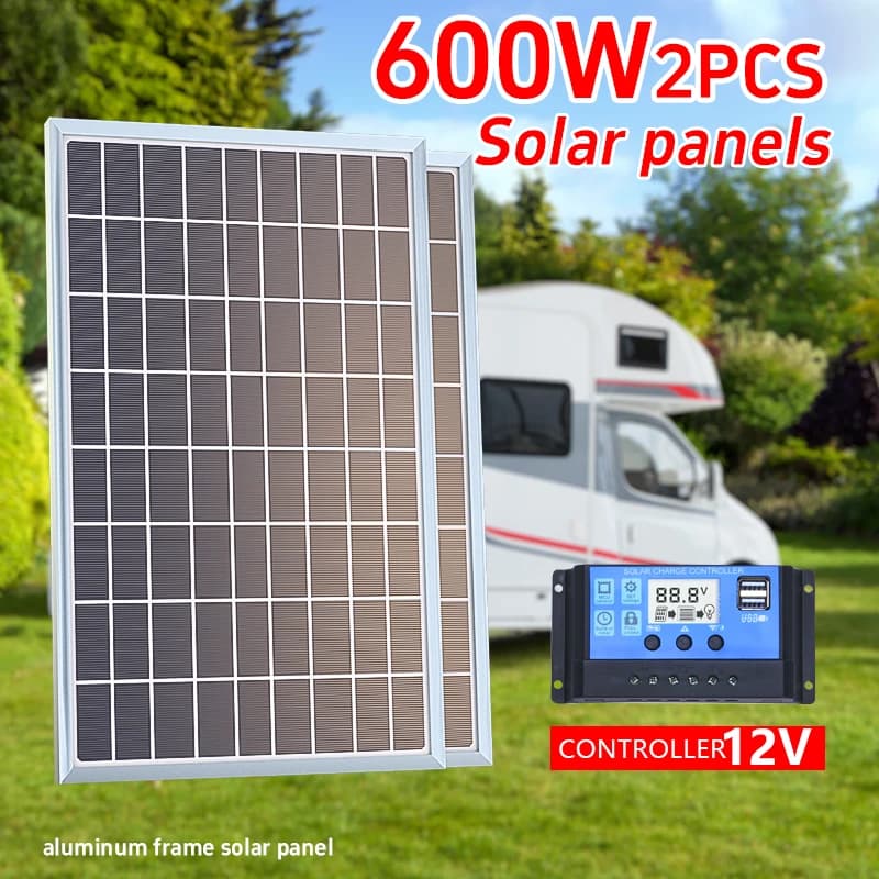 Kit de panneau solaire pour la maison, cellule solaire aste extérieure portable, alimentation USB polycristalline, te12V abaissé, 300W, 600W