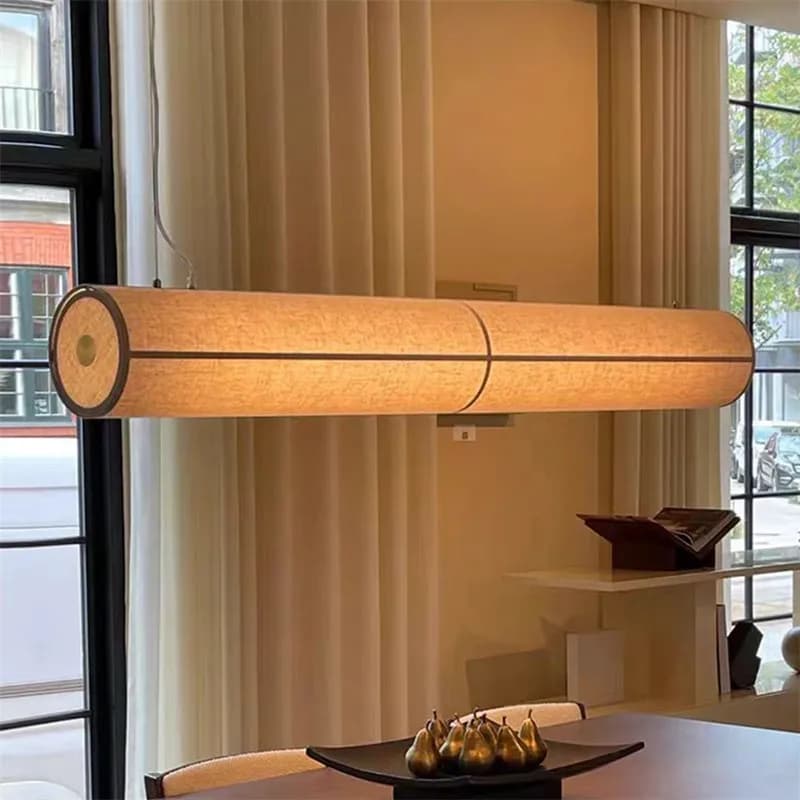 Lampe suspendue LED en forme de tube en tissu long, luminaire design vintage pour salon, chambre à coucher, coin repas