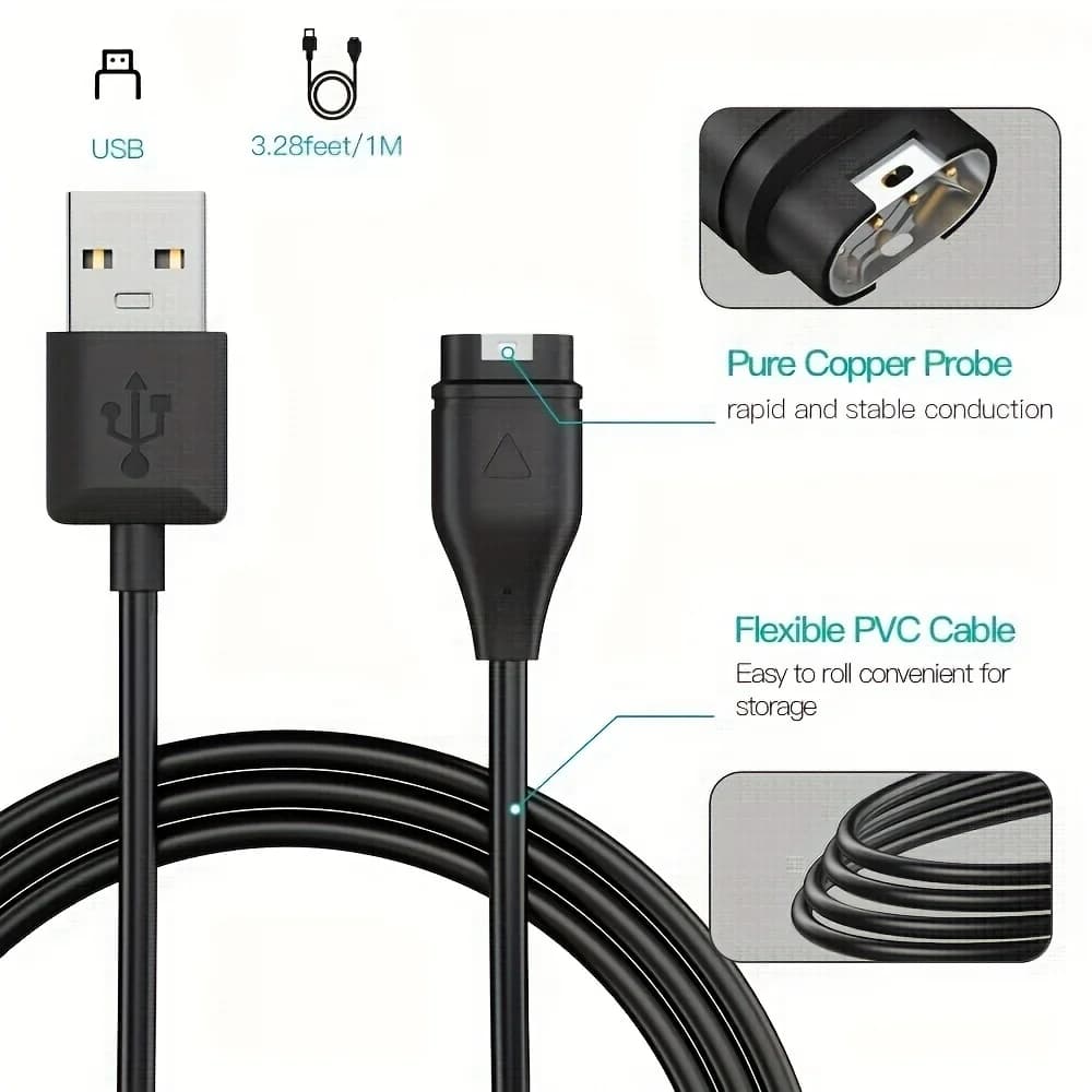 Câble de chargement de chargeur pour Garmin Fenix 5 5S 5X Plus 6 6S 6X Pro 7 7S 7X, Forerunner 45 45S 245 Music 935 945, Vívoactive 3 4 4S