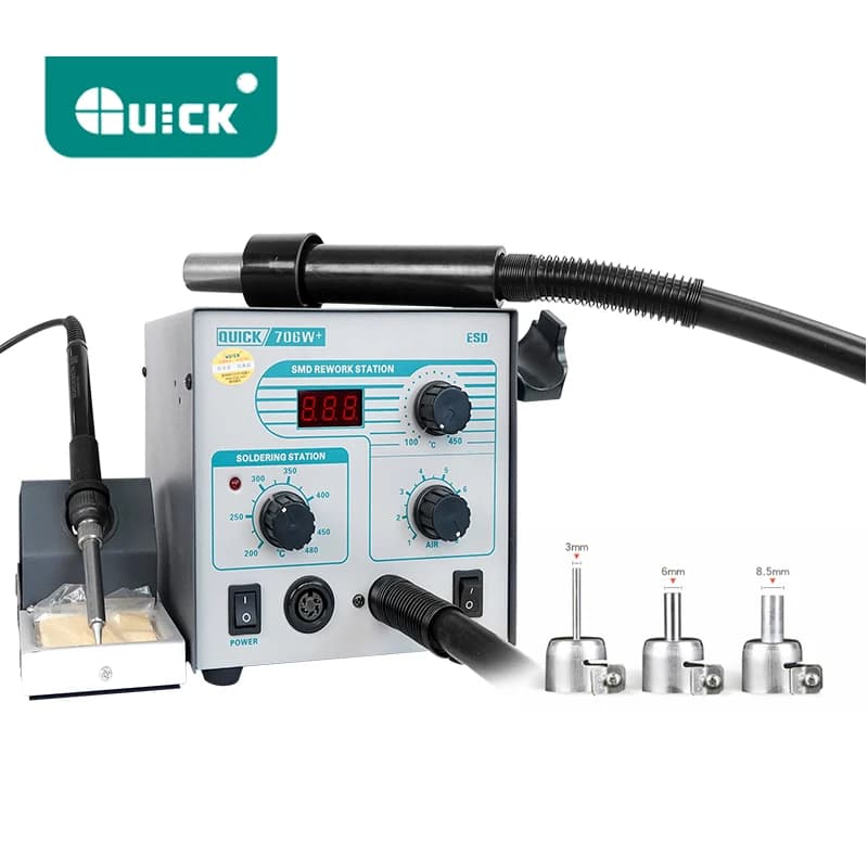 Station de soudage professionnelle intelligente avec pistolet à air chaud rapide, station de dessoudage rapide 80W 706W Plus, pistolet à air chaud, fer à souder