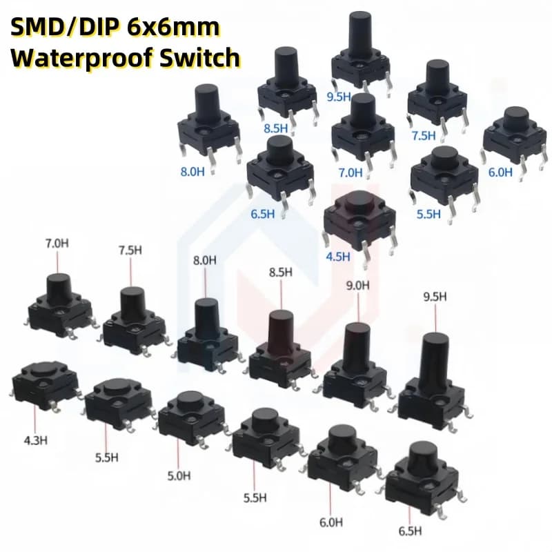 20 pièces 6x6mm panneau interrupteur tactile étanche 6x6x4.3 5 6 7 8MM