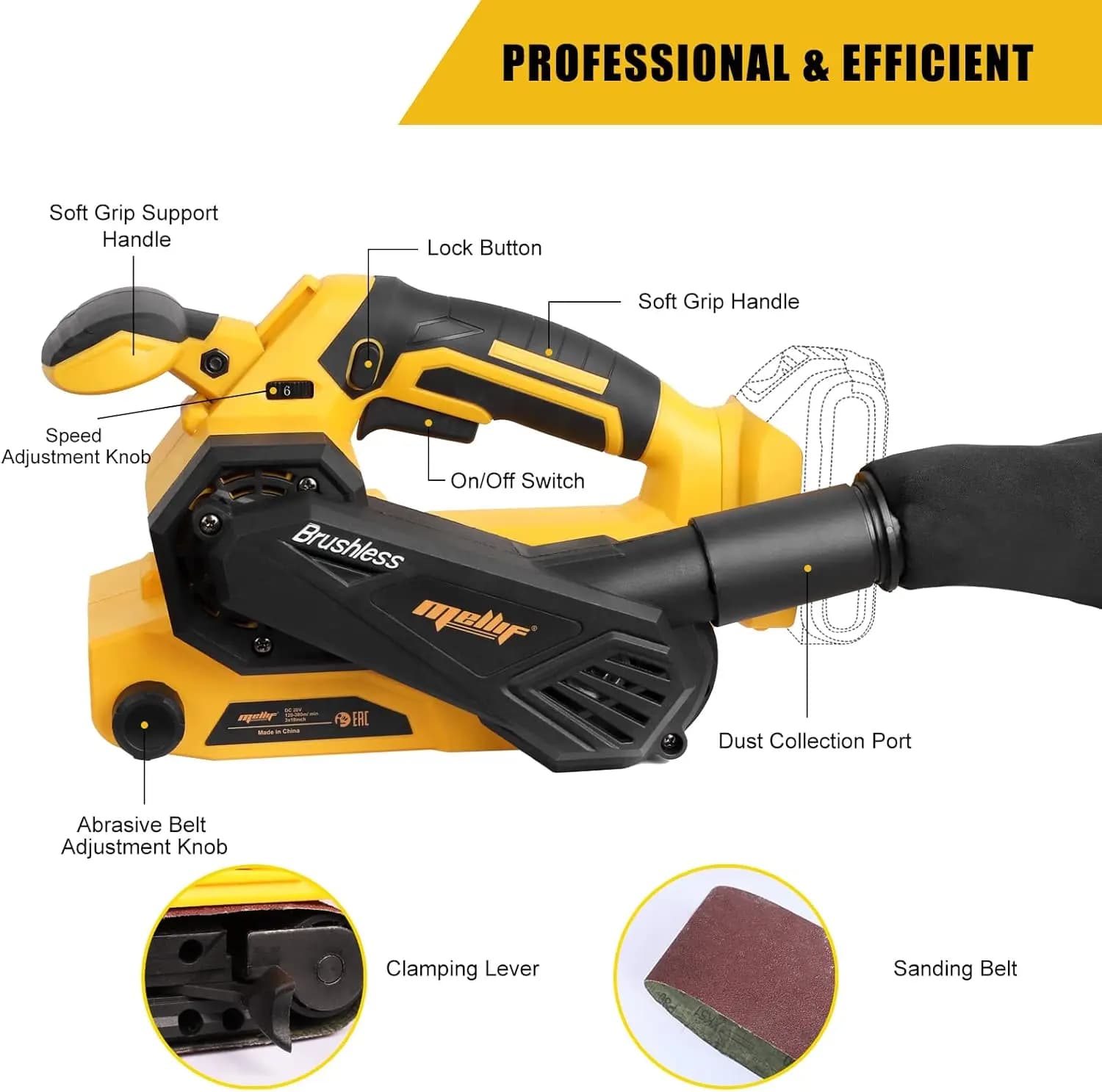 Ponceuse à bande sans fil compatible avec la batterie Dewalt 20V Max (batterie non incluse) Ponceuse sans balais à 6 vitesses variables