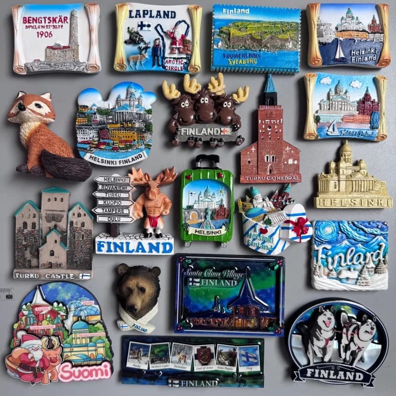 Aimants de réfrigérateur Souvenir touristique de finlande, cathédrale Helsinki Bengtskar Turku Suomi Lapland Aurora Moose renne finlandaise, décoration de maison