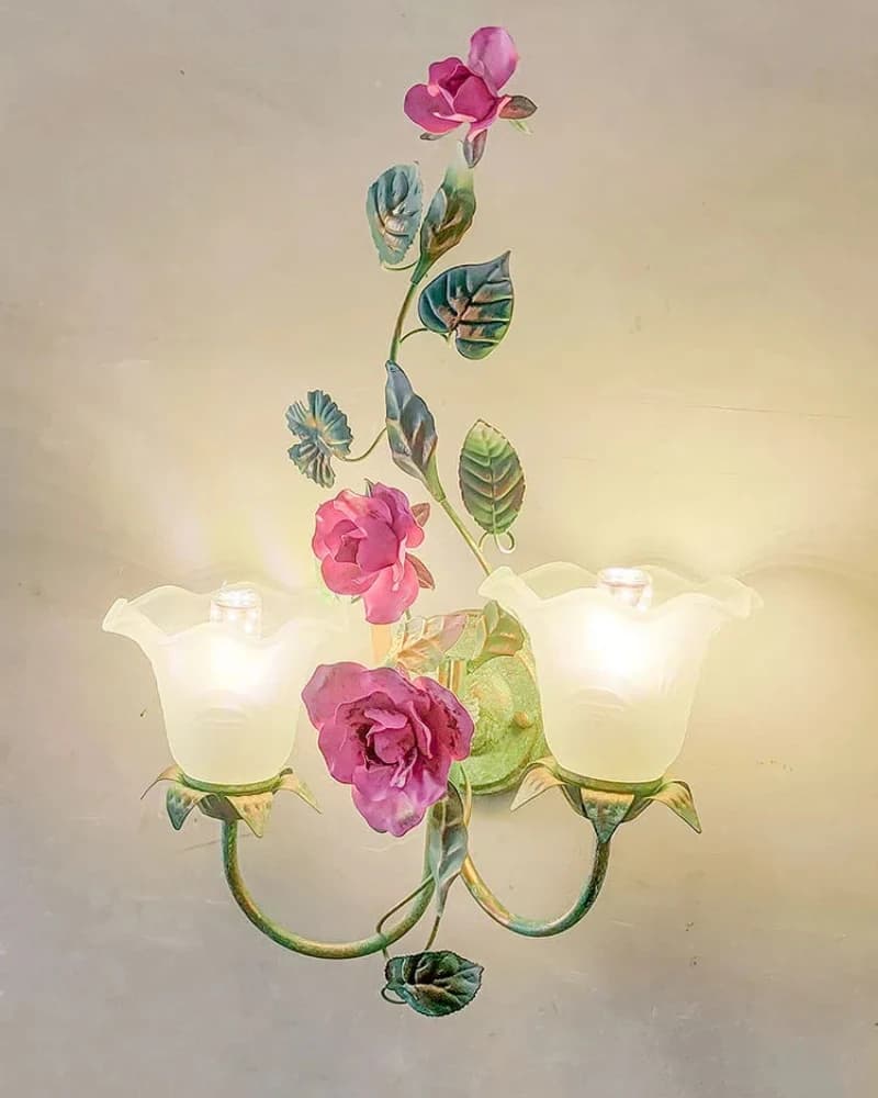 Lampe murale florale colorée française L50cm, Décoration créative pour salon, chambre à coucher, chambre d'enfant, hôtel, villa, couloir