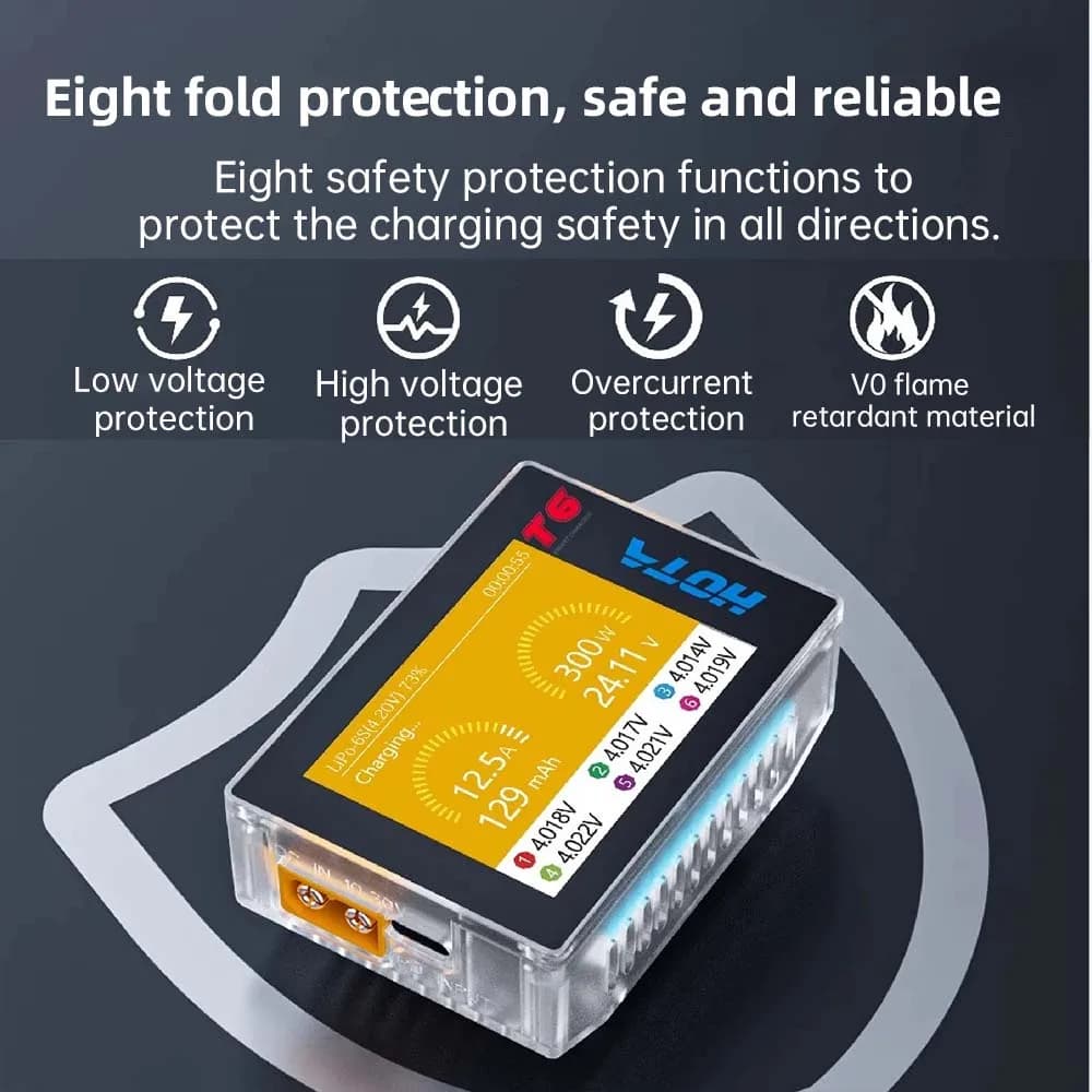 Chargeur intelligent HOTA T6 DC/PD double entrée 300W 2.4IPS prend en charge les Interfaces XT60 et TYPE-C Compatible chargeur de batterie PD3.0 FPV RC