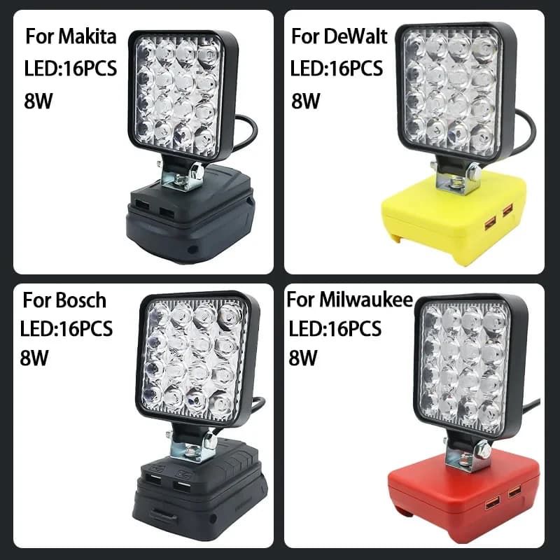 Lumière Led pour Dewalt pour Milwaukee pour Makita pour Bosch, projecteur à batterie 18V, travail en plein air, pêche, lampe d'urgence portative
