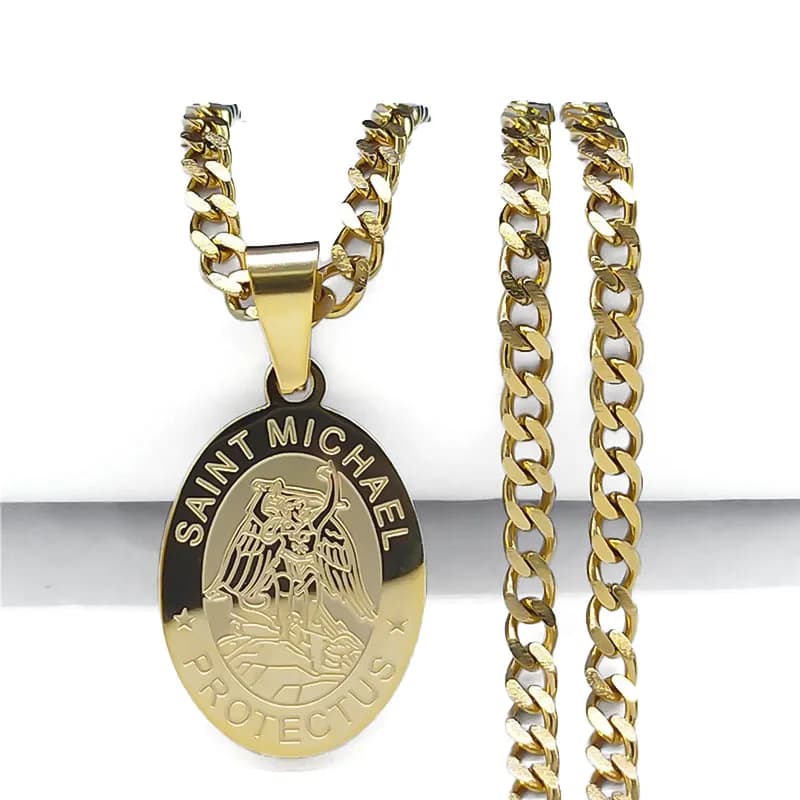 SAINT MICHAEL PROTECT US archange acier inoxydable Saint Michael collier hommes/femmes couleur or pendentif collier bijoux N3032S05