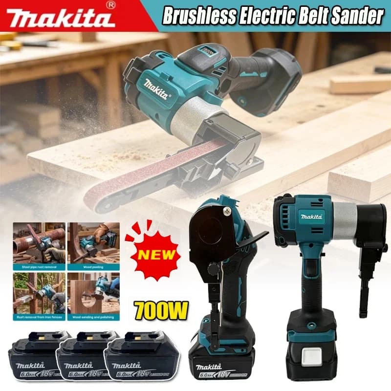 Ponceuse à bande sans fil Makita, sans balais, portable, multifonctionnelle, pour le ponçage droit, le polissage du métal et du bois, et le dérouillage – Outil électrique