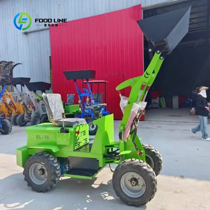 Machine de chargement électrique 4x4 personnalisée pour la ferme et le jardin, chargeuse frontale avec godet résistant à l'usure pour le transport de matériaux de construction