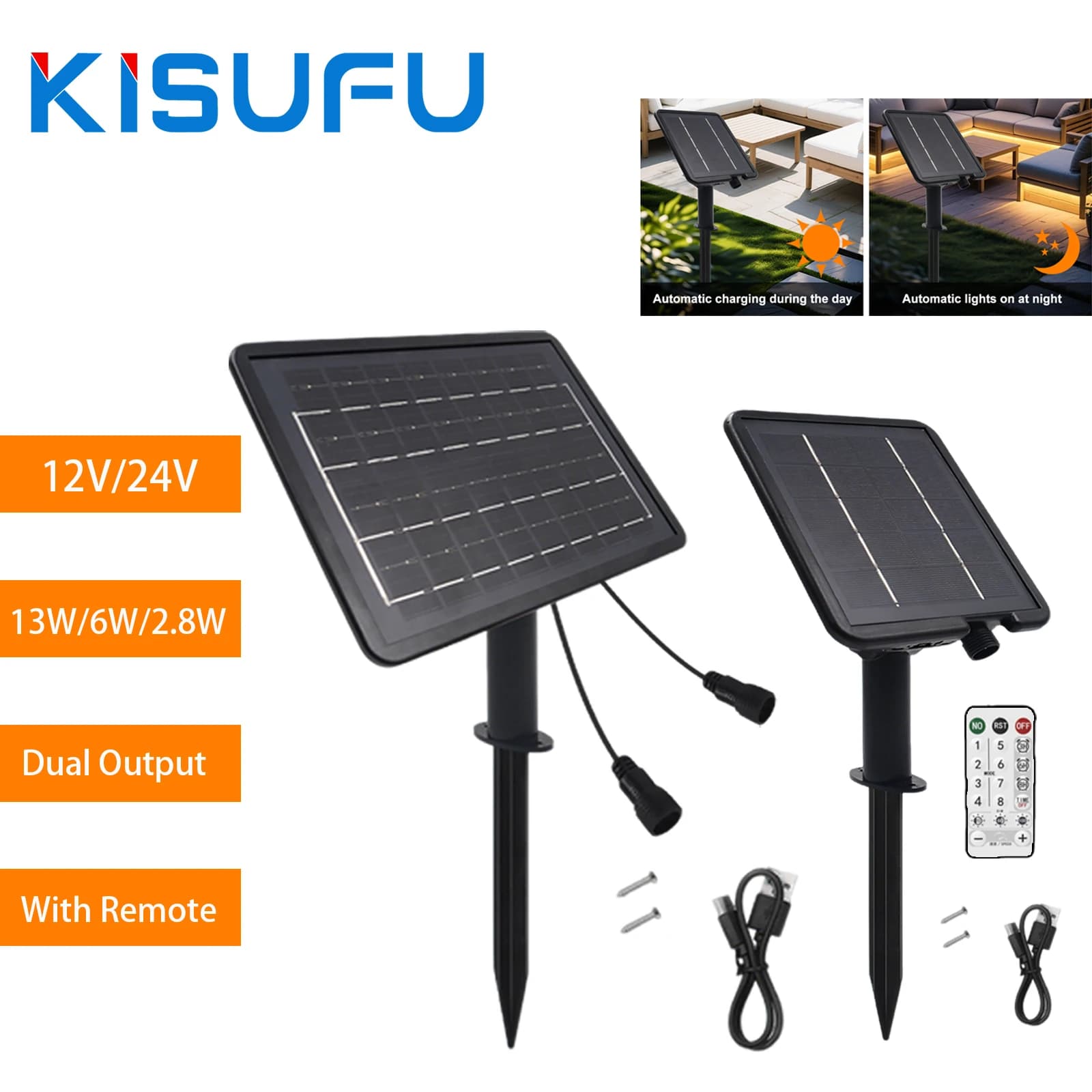 Kit de boîte de batterie solaire 12V 24V avec câble de 1,2M 3M 4,2M, panneau solaire 1,3W 2,8W 6W 13W 8 modes d'éclairage pour bande LED COB