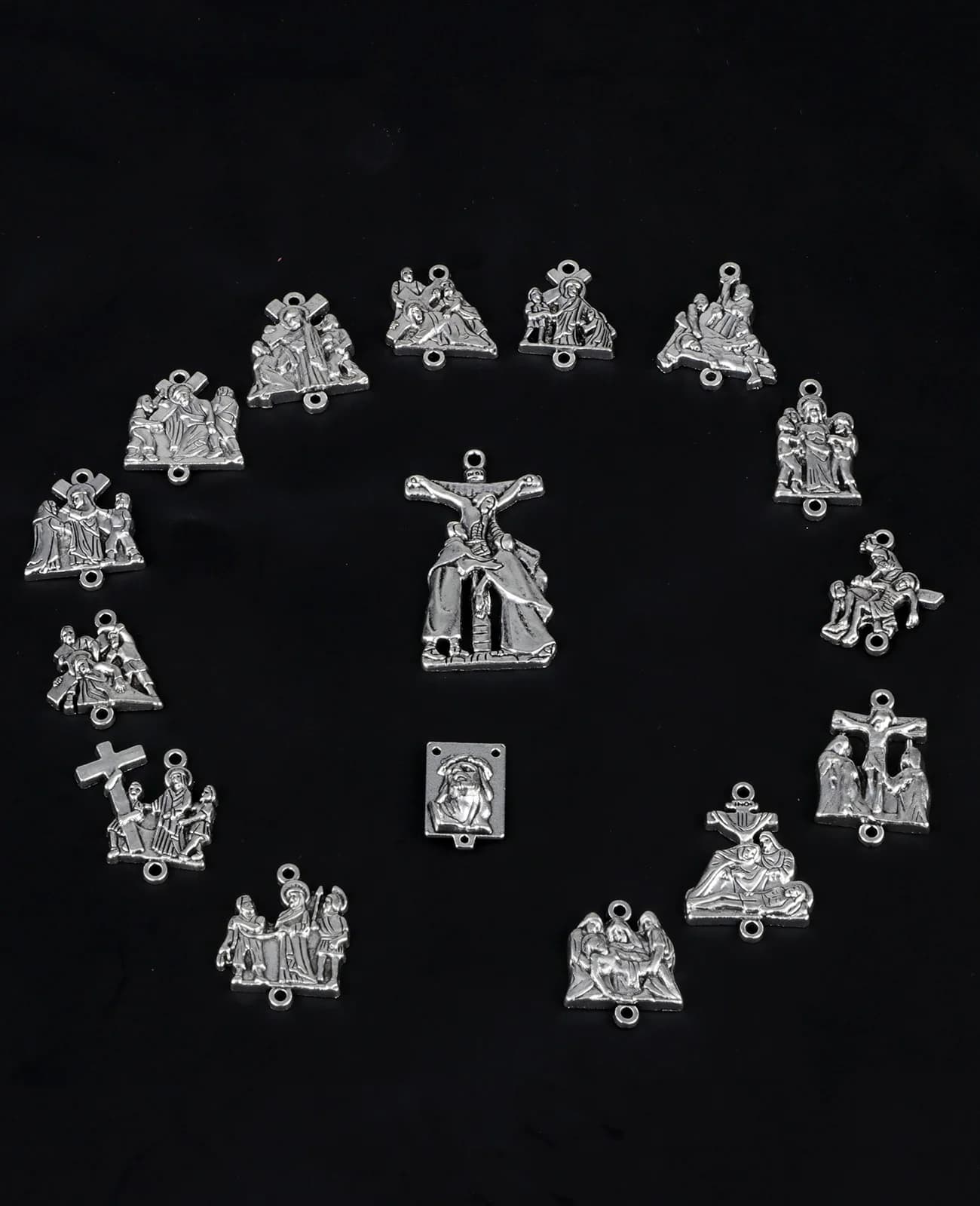 Diyalo 16 pièces Stations croix signes dévotion médailles Crucifix jésus croix couronne d'épines pendentif ensemble pour chapelet bricolage accessoires