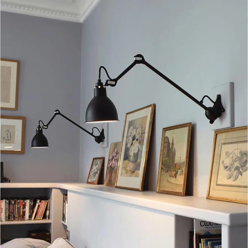 Applique Murale Vintage en Métal Chromé E14, Luminaire Rotatif d'Nik, Disponible en Noir, Jaune, Blanc, Gris, Idéal pour une Chambre à Coucher ou un Salon