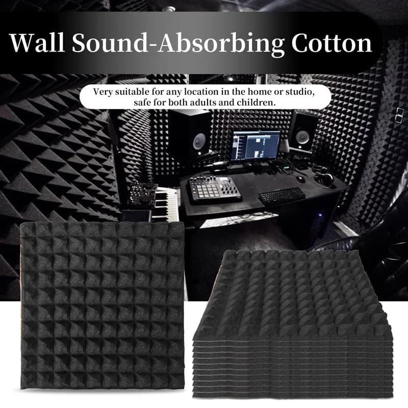 Paquet de 12 panneaux de mousse insonorisants auto-adhésifs panneaux acoustiques 2X12x12 pouces avec haute densité, mousse acoustique de conception pyramide