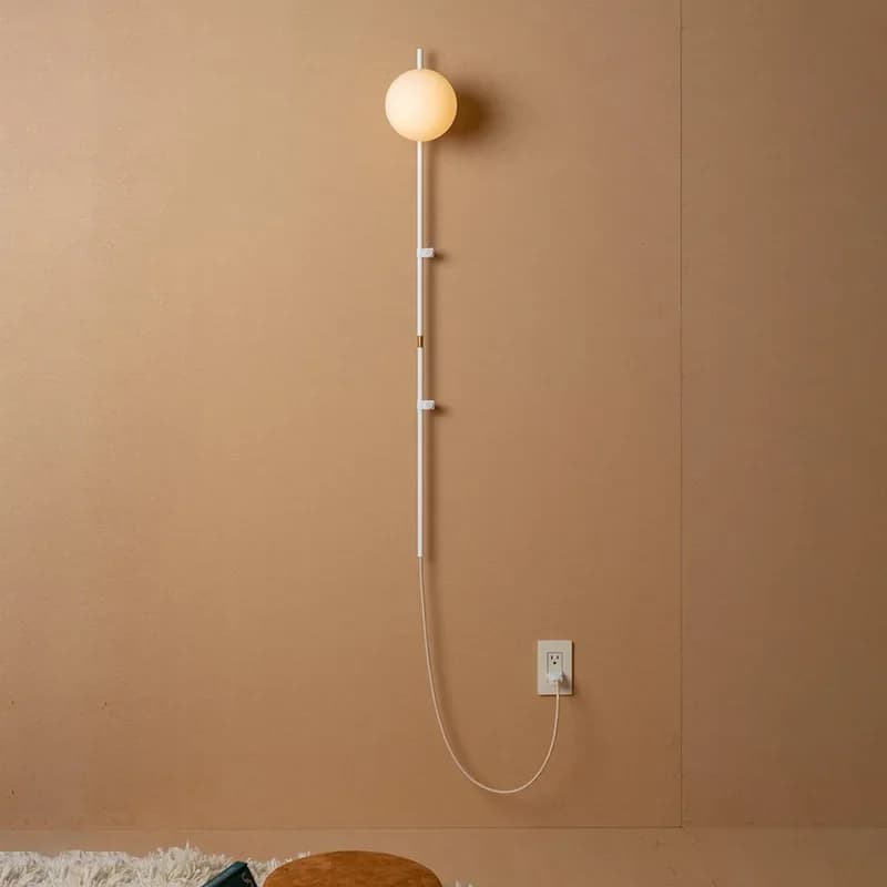 Applique Murale Moderne à Long Poteau, Boule de Verre Blanc Laiteux, Lampe à Bras Long, Minimaliste, Nordique, Chambre à Coucher, oral et, Salon, Allée