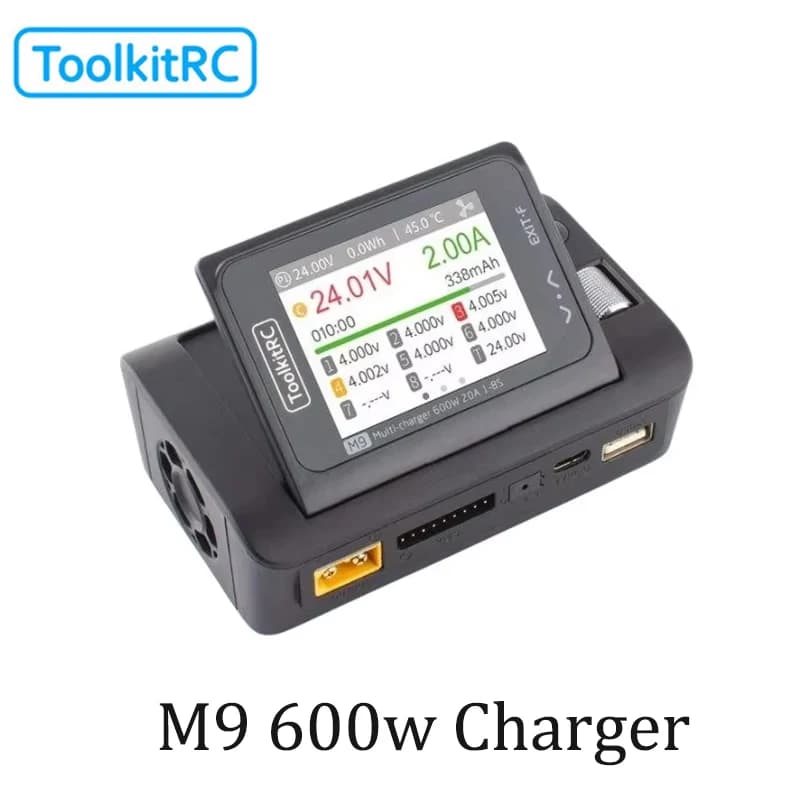 Chargeur intelligent ToolkitRC M9 600W avec fonction audio, écran à angle réglable, charge rapide USB pour pièces Lipo 1-8S