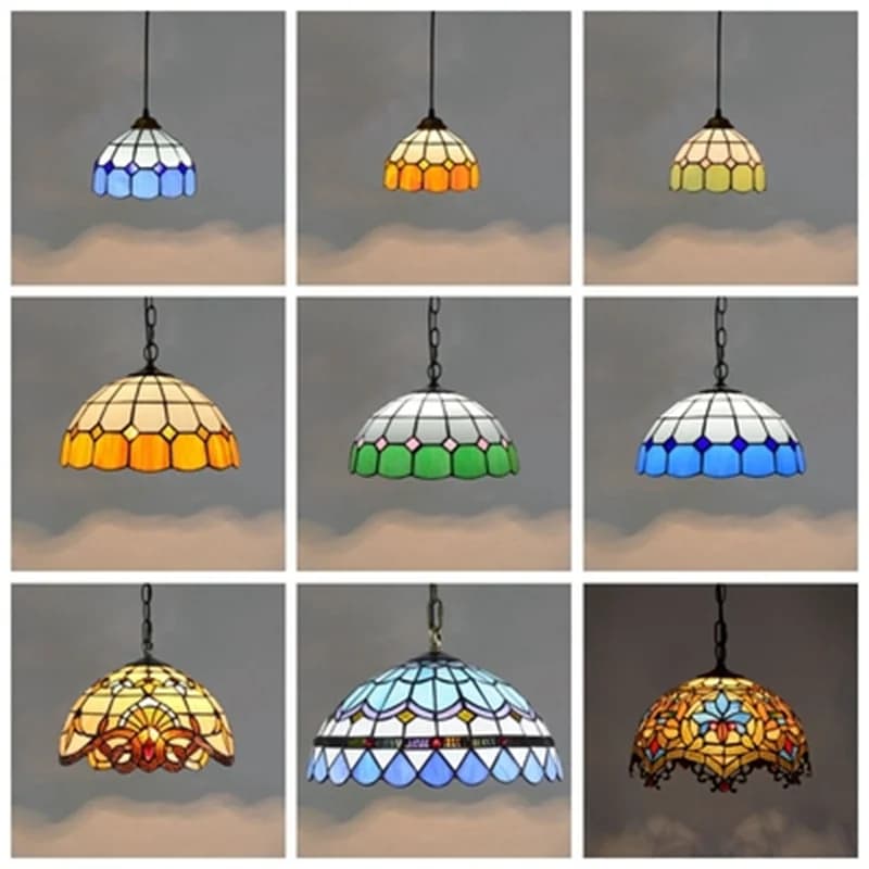 Lampes suspendues en vitrail méditerranéen, Vintage Tiffany, lampe de face colorée, luminaires de cuisine à LED, décor de loft à la maison