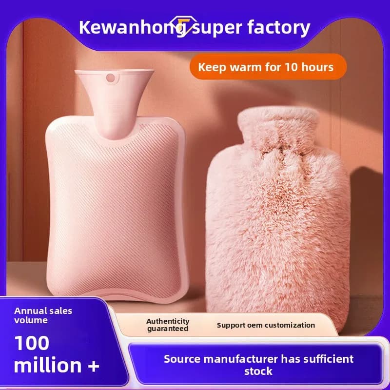 Bouteille d'eau chaude pour femmes avec housse en peluche douce, chauffe-mains sûr et antidéflagrant, thérapie thermique pour l'estomac et les pieds