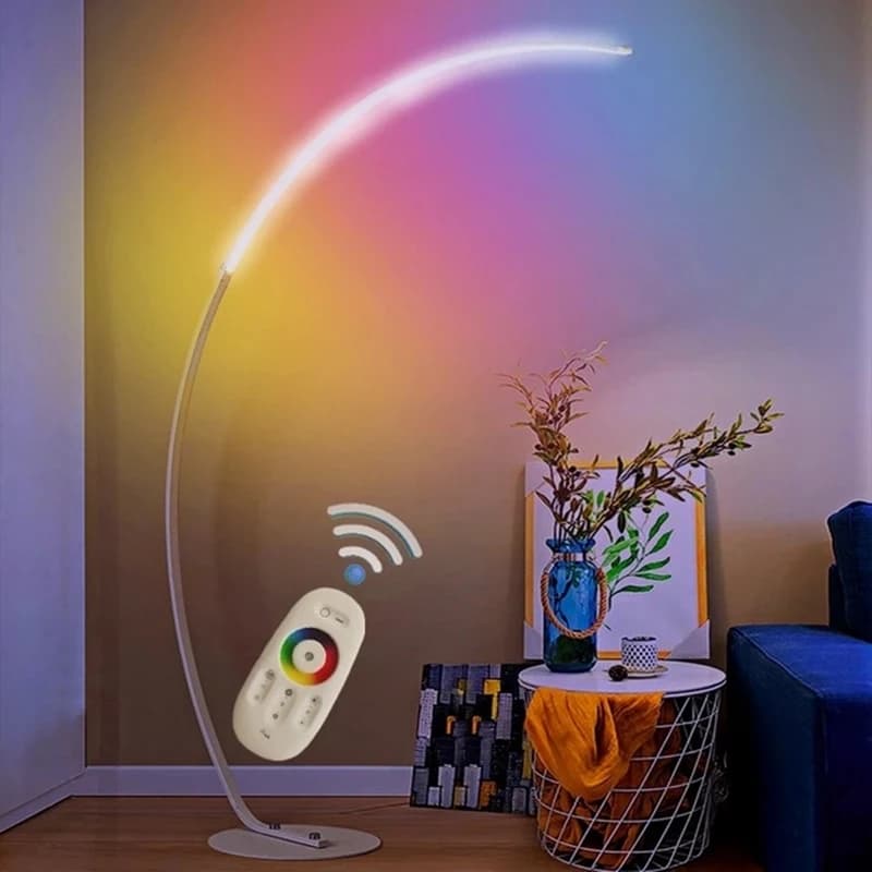 Lampadaire nordique en forme d'arc, lampe Led moderne à intensité variable avec télécommande, éclairage décoratif pour salon, chambre à coucher, bureau