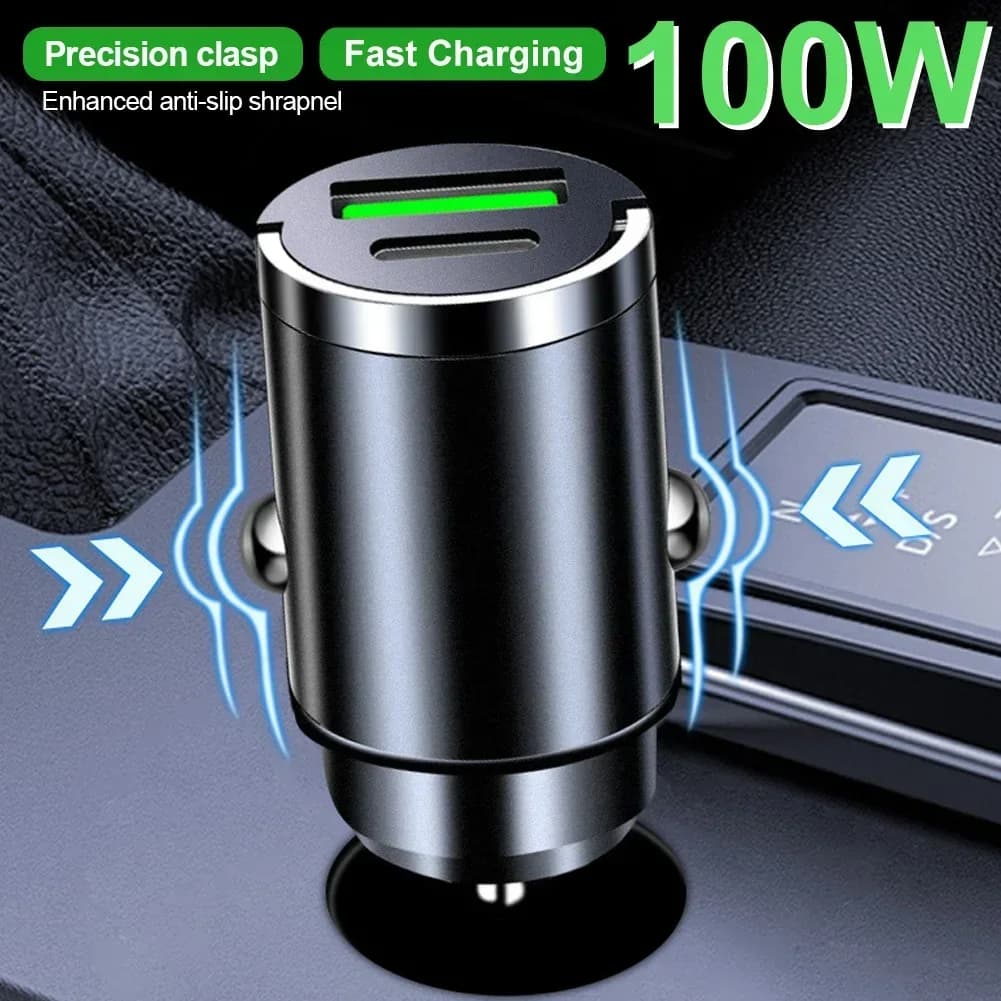 Mini chargeur de voiture 100W Type C double USB charge rapide pour iphone 15 pro max Samsung Huawei Xiaomi prise allume-cigare chargeur