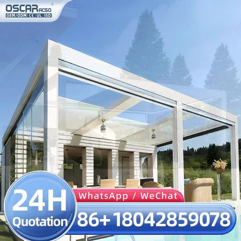 Pergola en aluminium thermolaqué écologique, étanche, télécommandée, avec lames bioclimatiques automatiques pour balcon préfabriqué