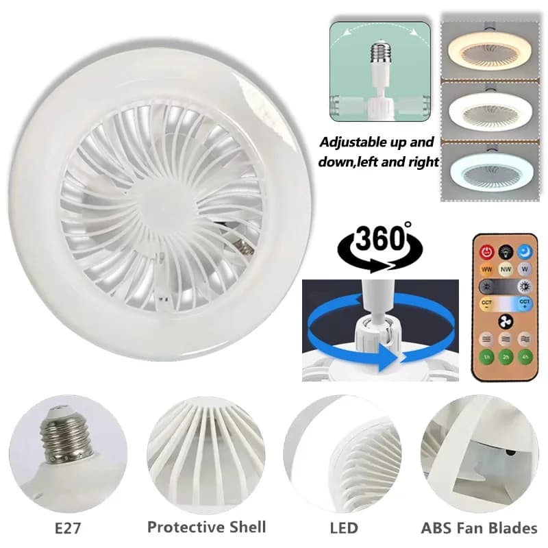 Lampe de ventilateur de plafond d'intérieur moderne 30W 360 ° Rotation avec télécommande E27 salon chambre éclairage LED lumières décoratives 2in1