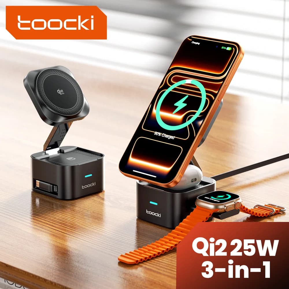 Chargeur sans fil Toocki QI2.2 25W pour iPhone 17 16 Pro Max Samsung Galaxy S27 S26 Ultra AirPods Pro iWatch compatible MagSafe
