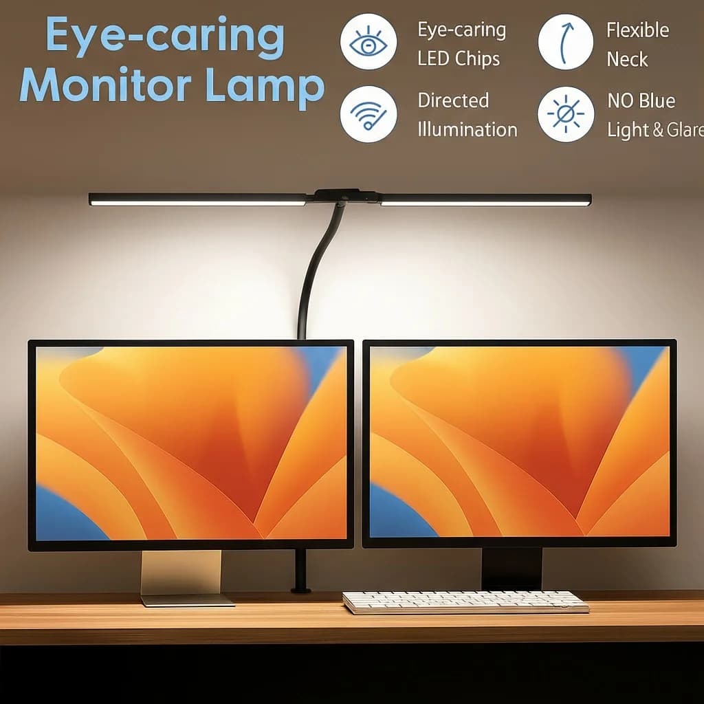 Lampe de bureau à clip LED double tête dimmable pour écran d'ordinateur, idéale pour la lecture au bureau et l'éclairage architectural