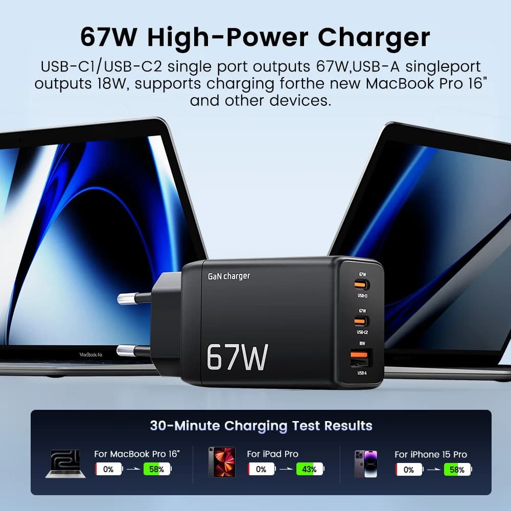 MOVESPEED 67W USB-C chargeur charge rapide 65W PD Type C PPS GaN chargeur adaptateur pour iPhone 16 Pro MacBook Air Samsung S24 Huawei