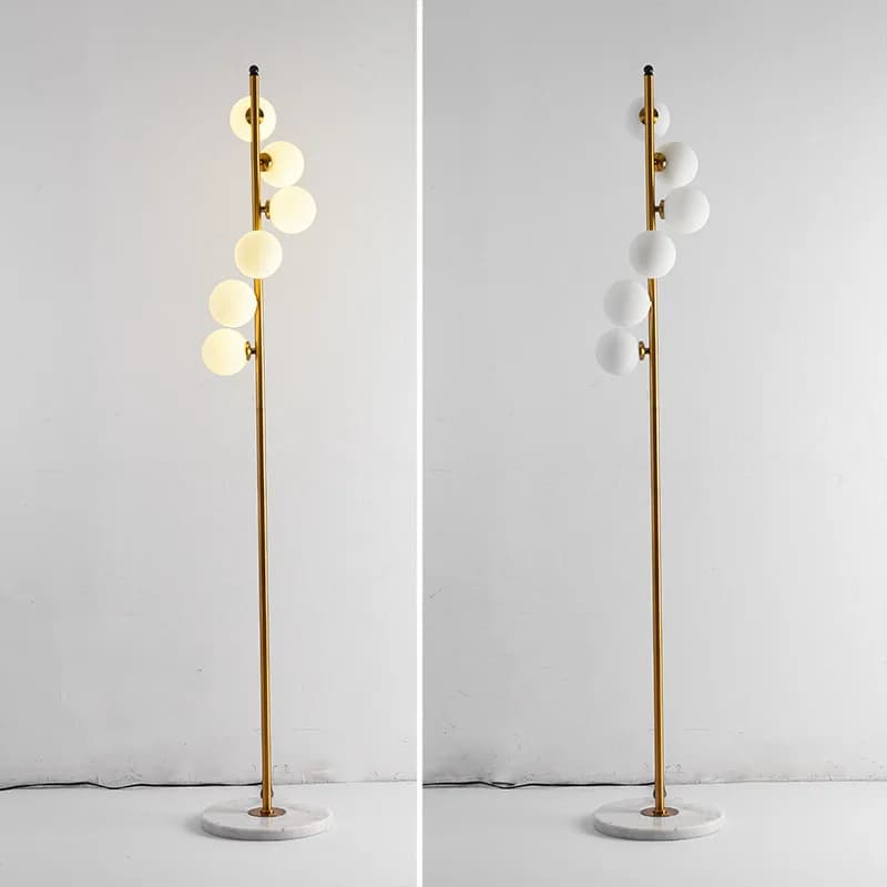 Lampadaire LED de luxe nordique bicolore fer boule de verre lampadaire salon chambre moderne décoration de la maison lampe sur pied en marbre