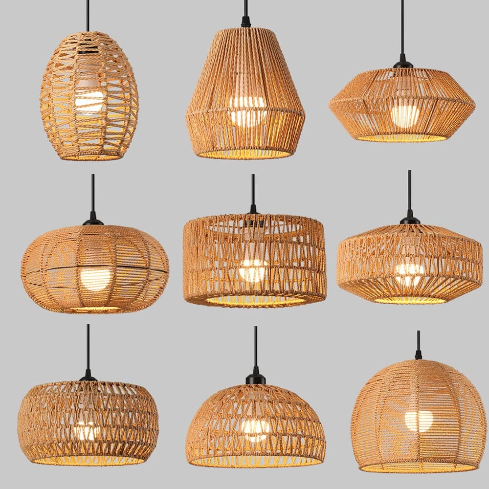Boho Lustre encastré suspension en rotin suspension plafonnier tissé abat-jour panier pour cuisine île Table à manger