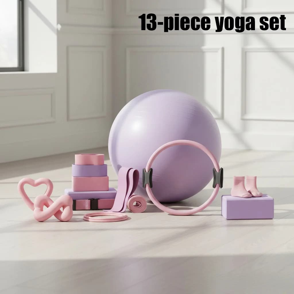 Ensemble complet de Pilates 13 pièces : ballon d'exercice, bandes de résistance, anneau de Pilates et plus encore pour les entraînements à domicile