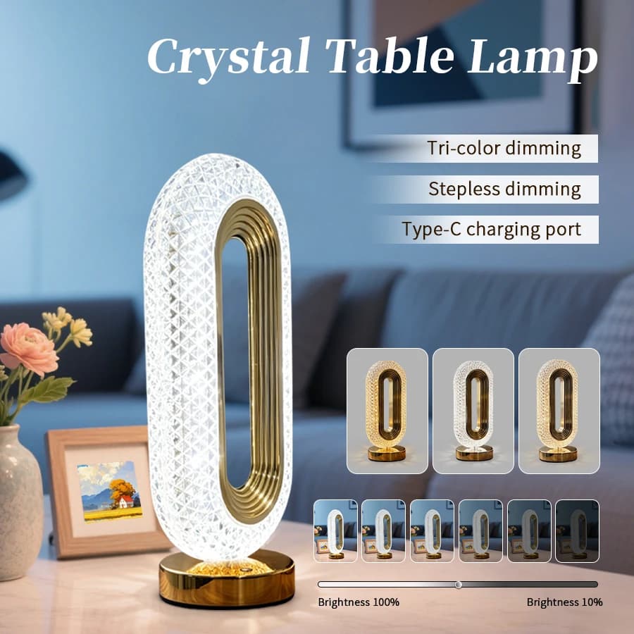 Lampe de table en cristal LED, lampe de chevet à intensité variable tactile, veilleuse, rechargeable par USB, 3 températures de couleur, lumière ambiante, décoration d'intérieur