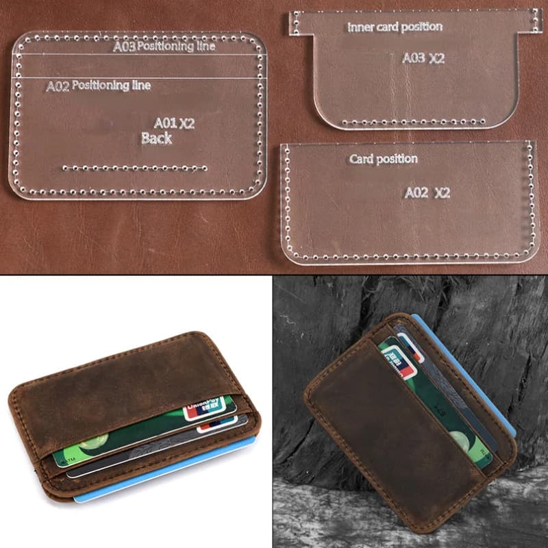 Lot de 3 pochettes à cartes miniatures en cuir faites à la main pour femmes, modèle de couture, pochoir en acrylique avec trous