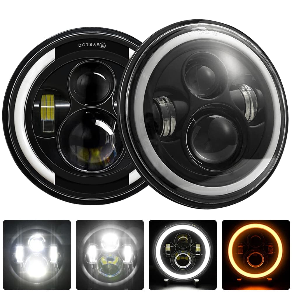 Phare LED 7 pouces 100W 10000LM H4 avec anneau halo, feux de jour (DRL) et feux de croisement/route, yeux d'ange LED pour Harley Softail et Yamaha