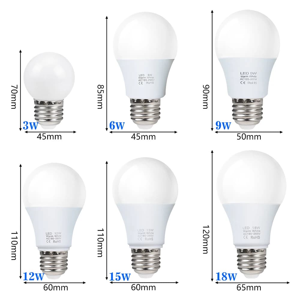 3W 6W 9W 12W 15W 18W LED ampoule lampes E27 Lampada LED