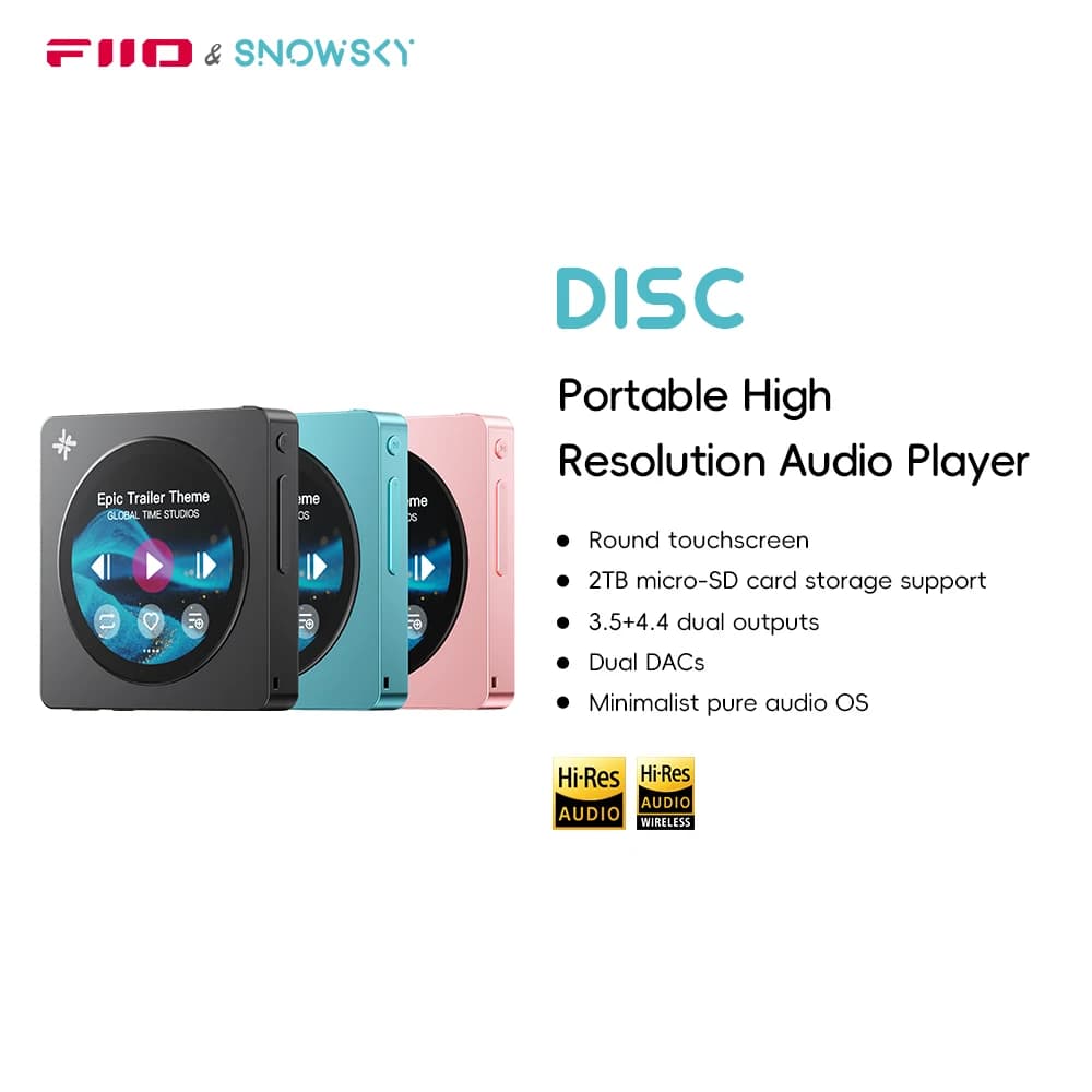 Lecteur de musique HiFi portable FIIO DISC, lecteur double DAC avec sorties 3,5 mm et 4,4 mm, Bluetooth 5.4 LDAC, écran tactile rond