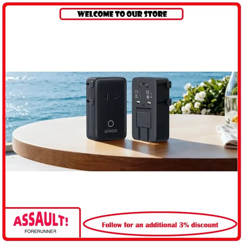 Adaptateur de voyage Anker Nano, adaptateur secteur 5 ports avec 1 prise CA 2 broches, 2 USB A, 2 USB C pour 20W, contrôle intelligent de la température, A9215