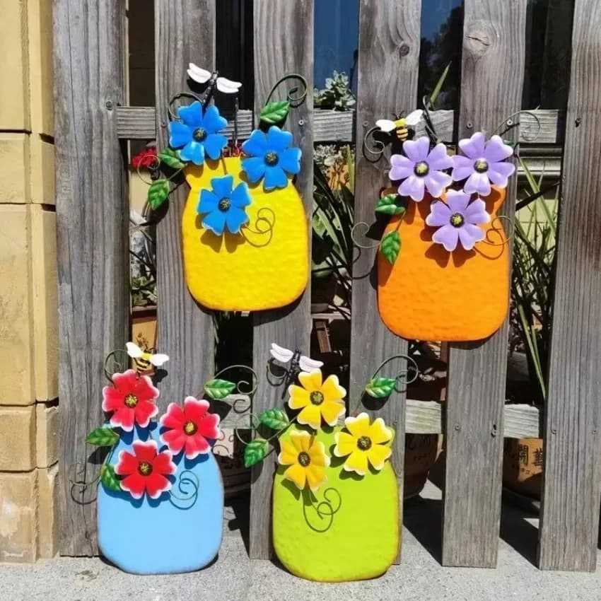 Vases de jardin à fleurs en métal, décoration murale, clôture extérieure, Sculptures artistiques de Patio, décorations suspendues pour Patio et jardin