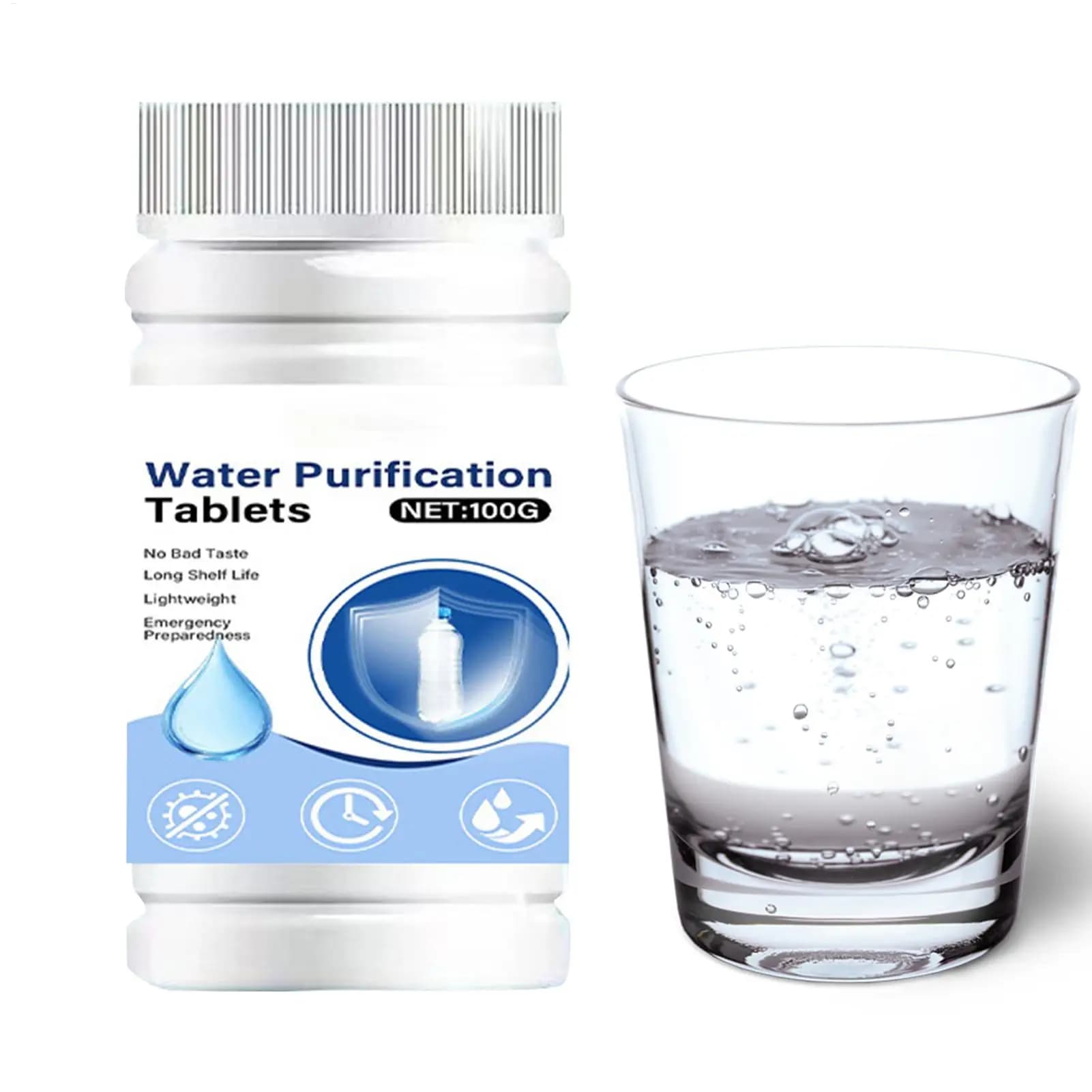 Comprimés de purification d'eau potable, agent de traitement de l'eau de qualité alimentaire, adapté au camping et à la randonnée en extérieur, pour l'eau de puits