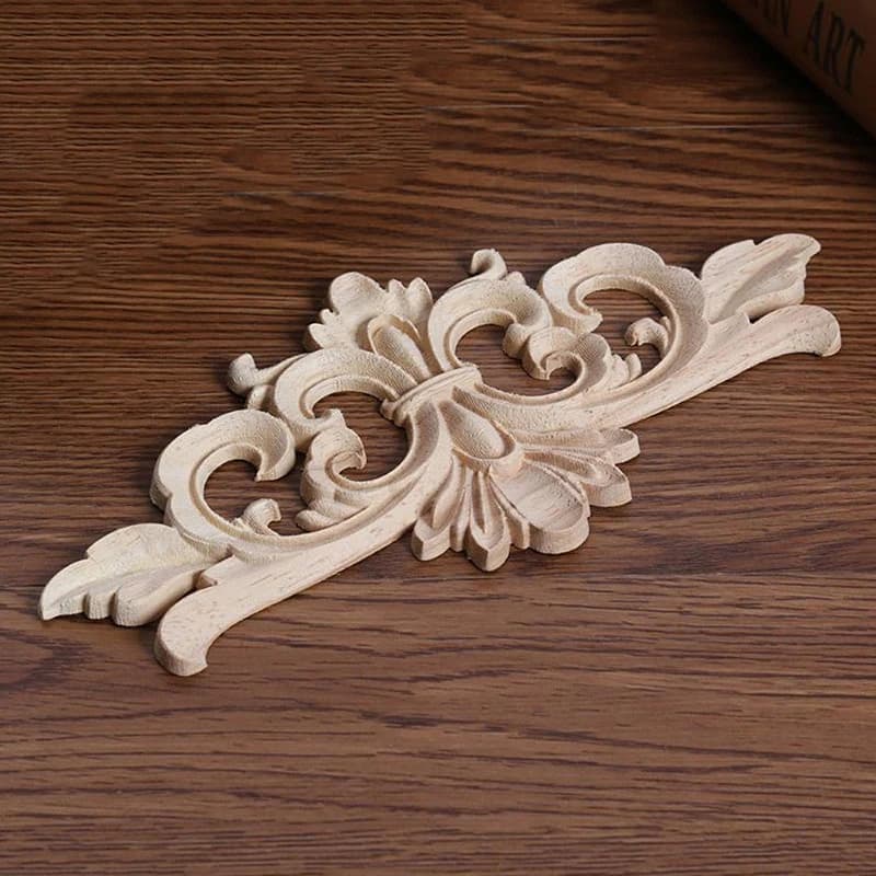 Appliques et Onlays en bois, meubles naturels, porte murale, sculpture sur bois, cadre de Figurines en bois à longues fleurs décoratives